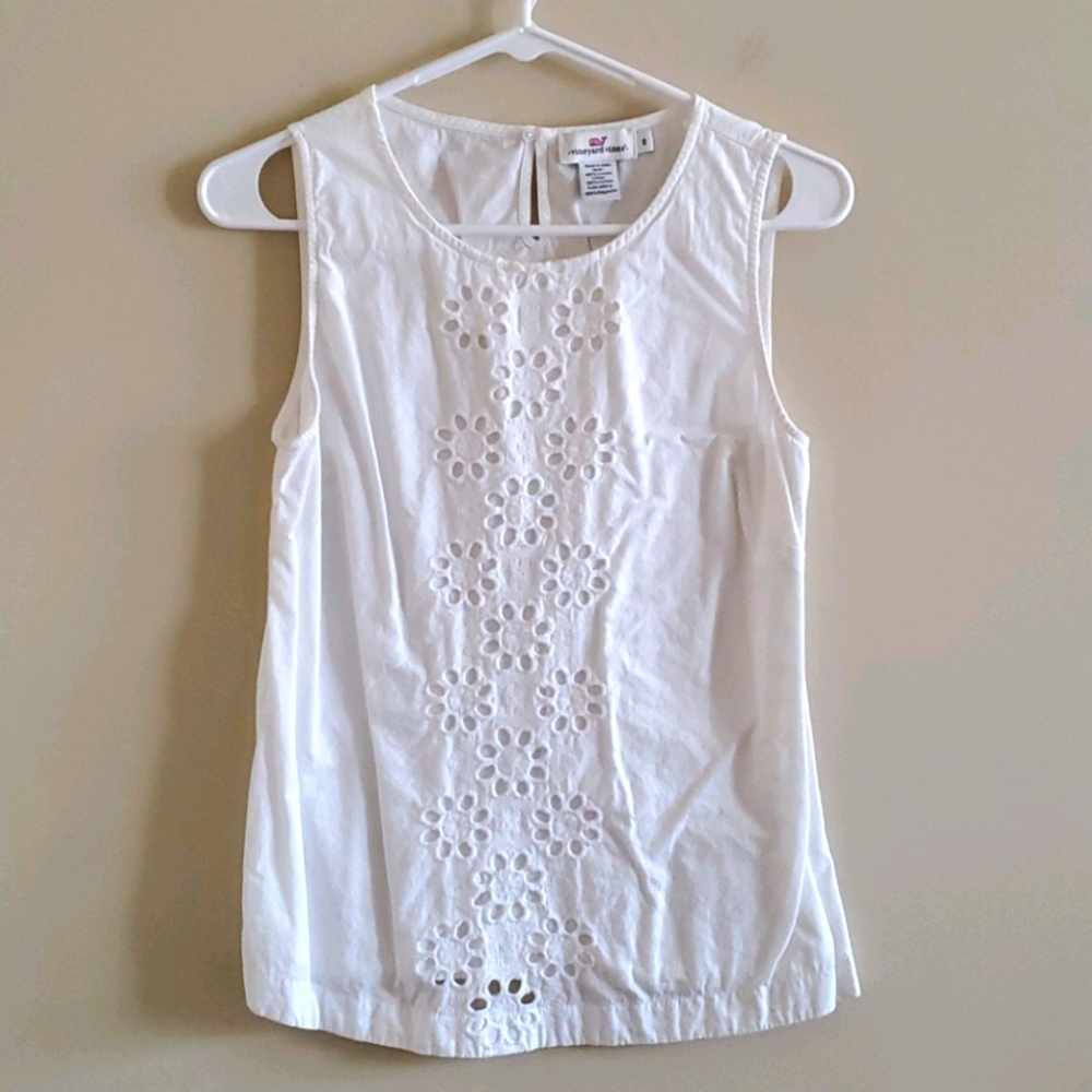 Vineyard Vines Women's Floral WHITE Eyelet Cotton Top Size 0